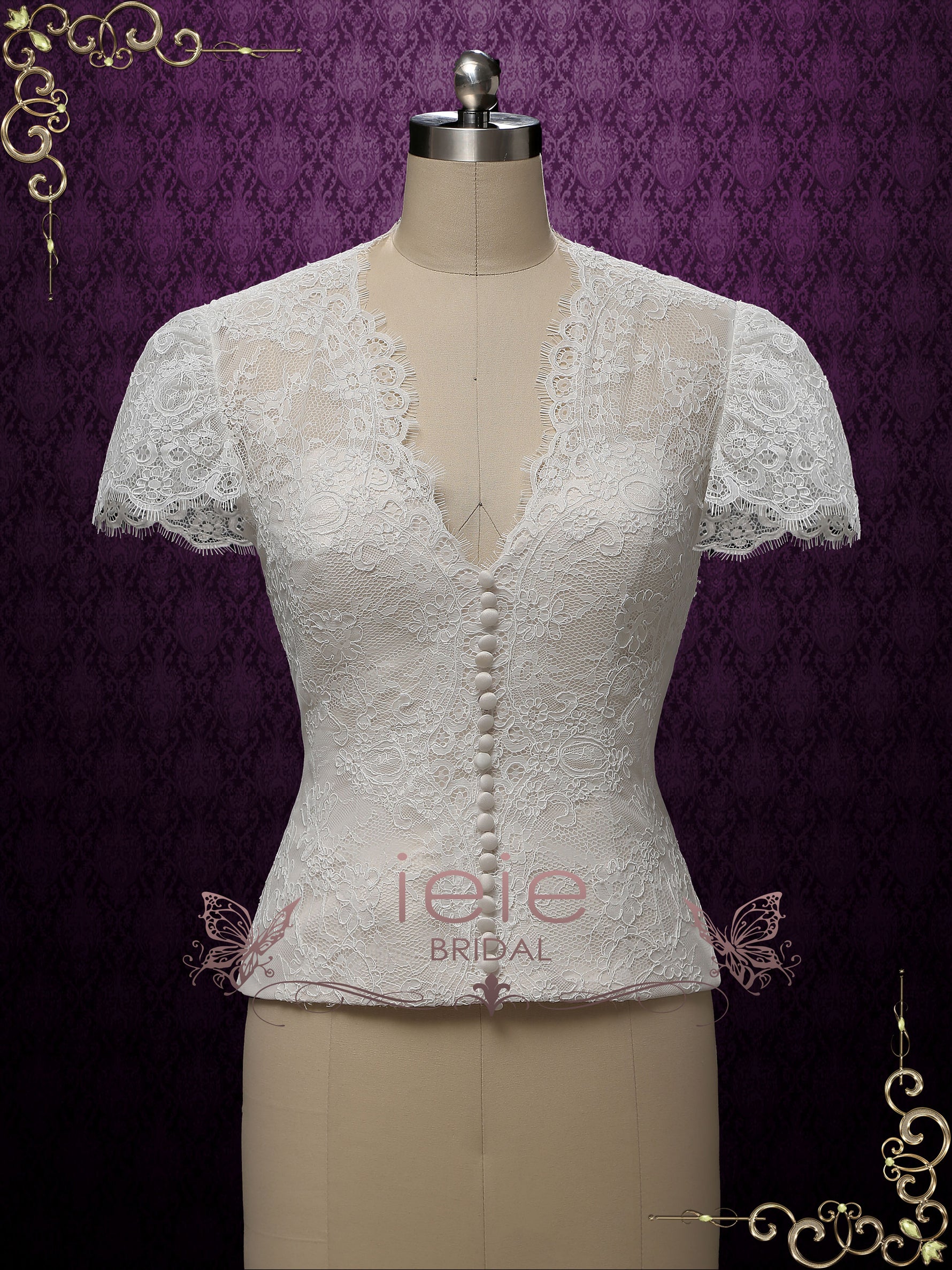 Vintage Style Tea Length Wedding Dress with Short Sleeves | LILY