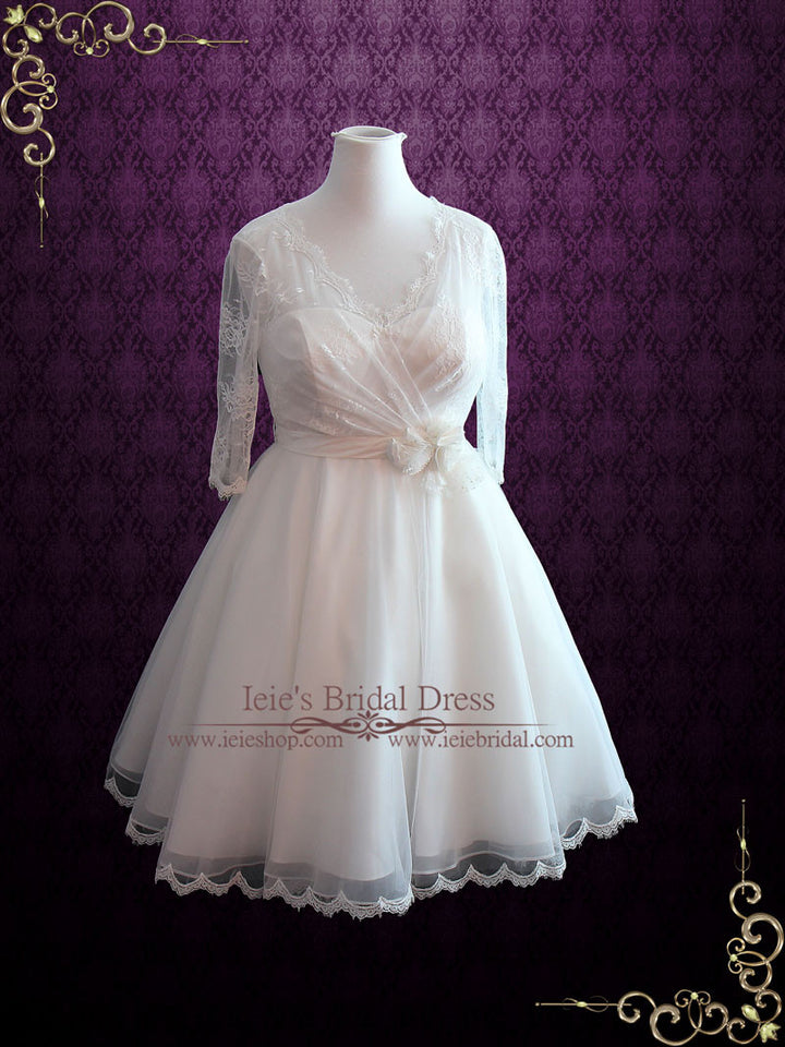 Vintage Style Tea Length Lace Wedding Dress With Sleeves | Sondra