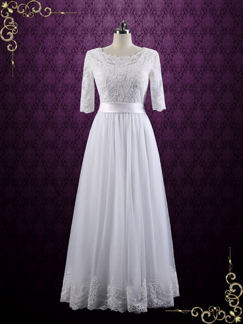 Vintage Modest Lace Wedding Dress with Half Sleeves BRIANNE