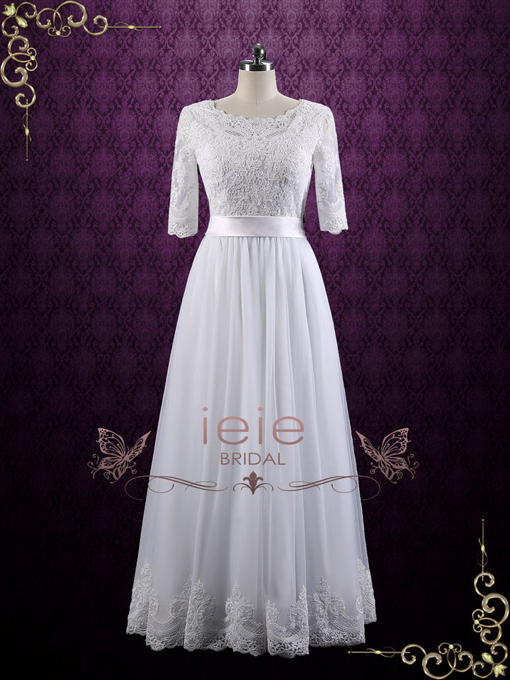 Vintage Modest Lace Wedding Dress with Half Sleeves BRIANNE