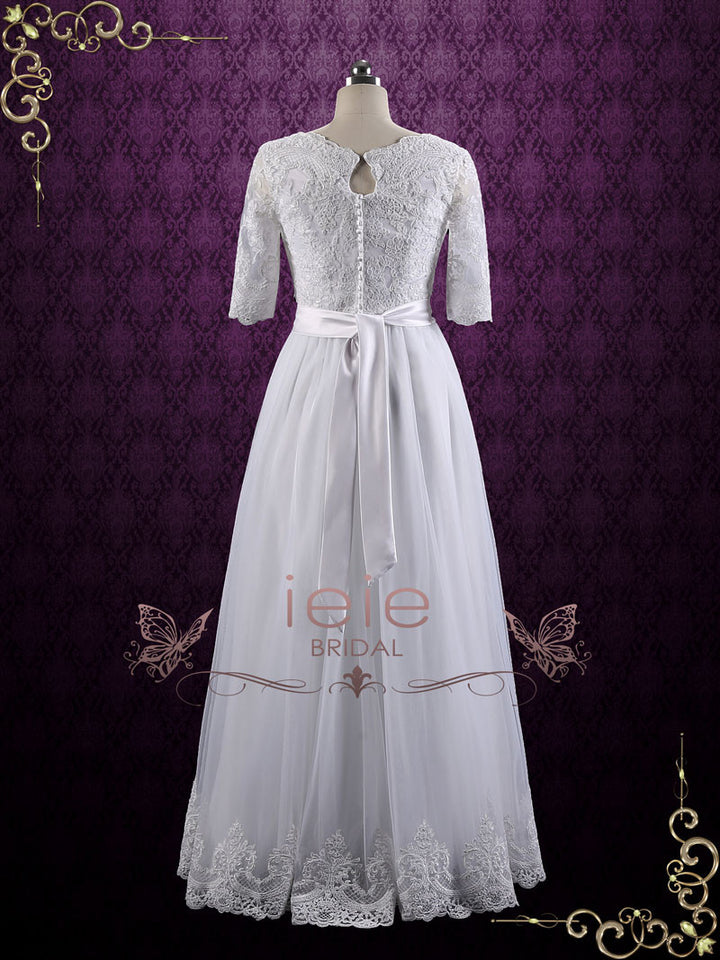 Vintage Modest Lace Wedding Dress with Half Sleeves BRIANNE