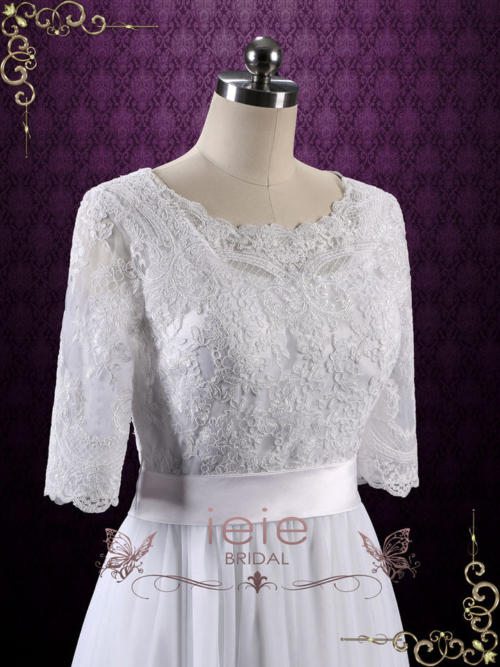 Vintage Modest Lace Wedding Dress with Half Sleeves BRIANNE