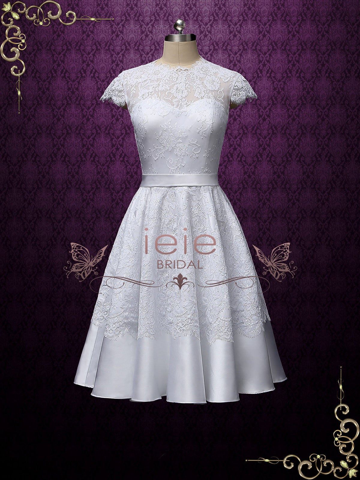 Vintage Style White Short Lace Tea Length Wedding Dress | Marigold