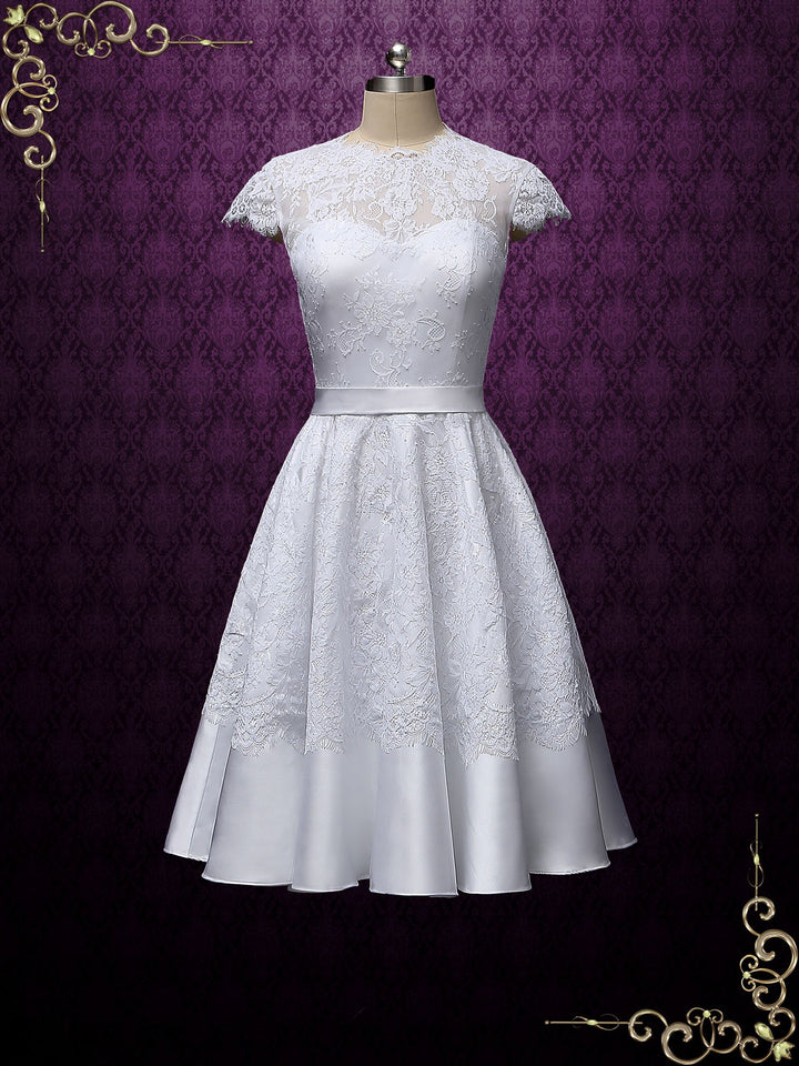 Vintage Style White Short Lace Tea Length Wedding Dress | Marigold