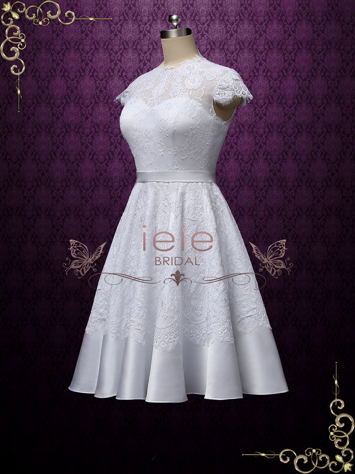 Vintage Style White Short Lace Tea Length Wedding Dress | Marigold Size 4 / White Vintage Style White Short Lace Tea Length Wedding Dress | Marigold Size 4 / White