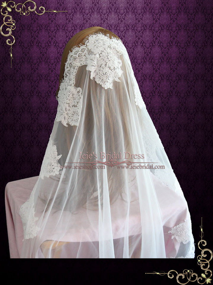 Waltz Length Mantilla Lace Wedding Veil with Eyelash Edge