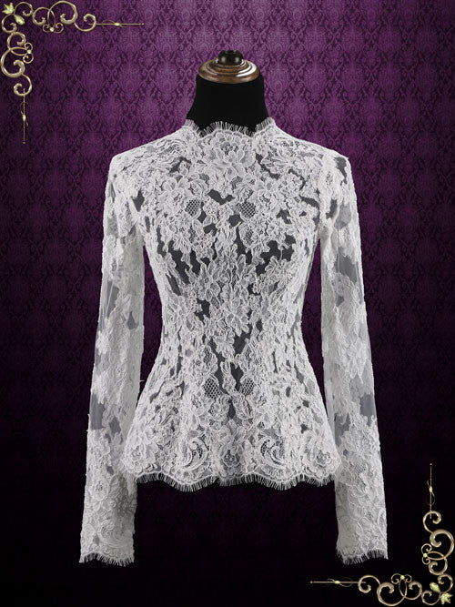 Vintage Style Wedding Lace Top with Long Sleeves | Hudson