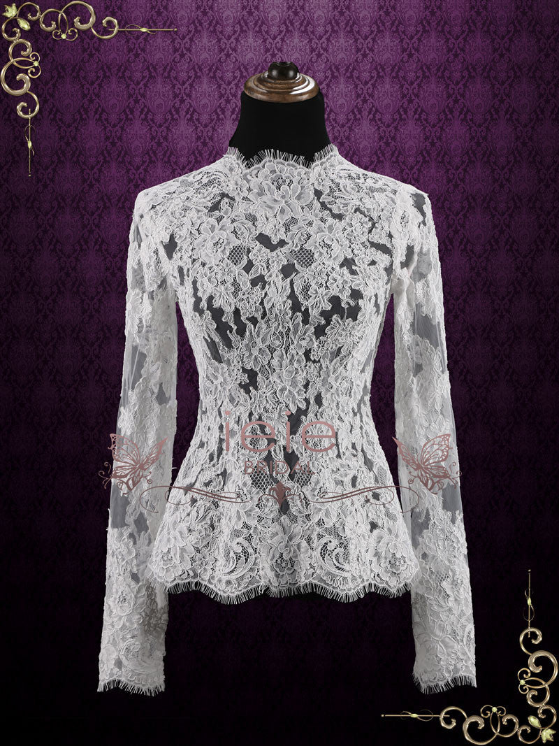 Vintage Style Wedding Lace Top with Long Sleeves | Hudson
