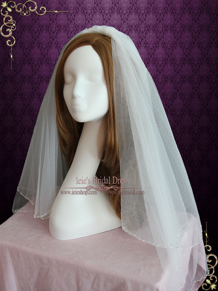 Two Tier Fingertip Wedding Veil with Pearl Edge VG1065