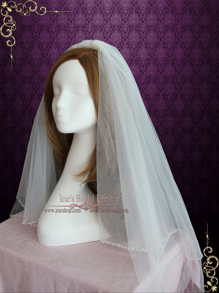 Two Tier Fingertip Wedding Veil with Pearl Edge VG1065