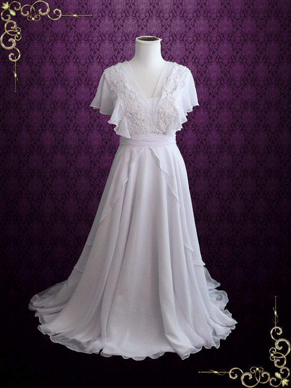 Whimsical Grecian Chiffon Wedding Dress with Butterfly Sleeves KATIE