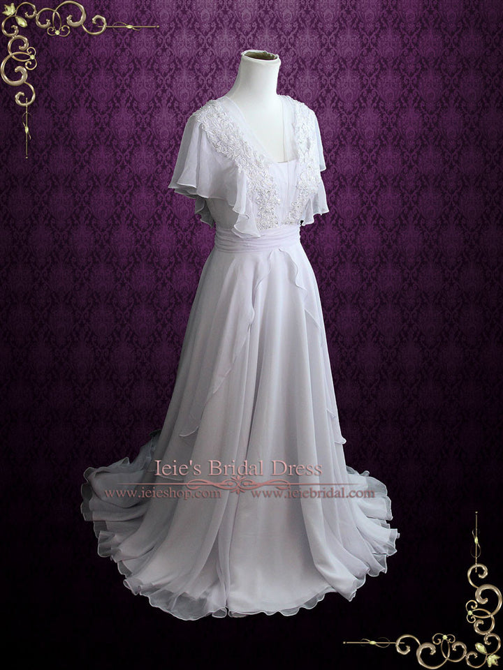 Whimsical Grecian Chiffon Wedding Dress with Butterfly Sleeves KATIE