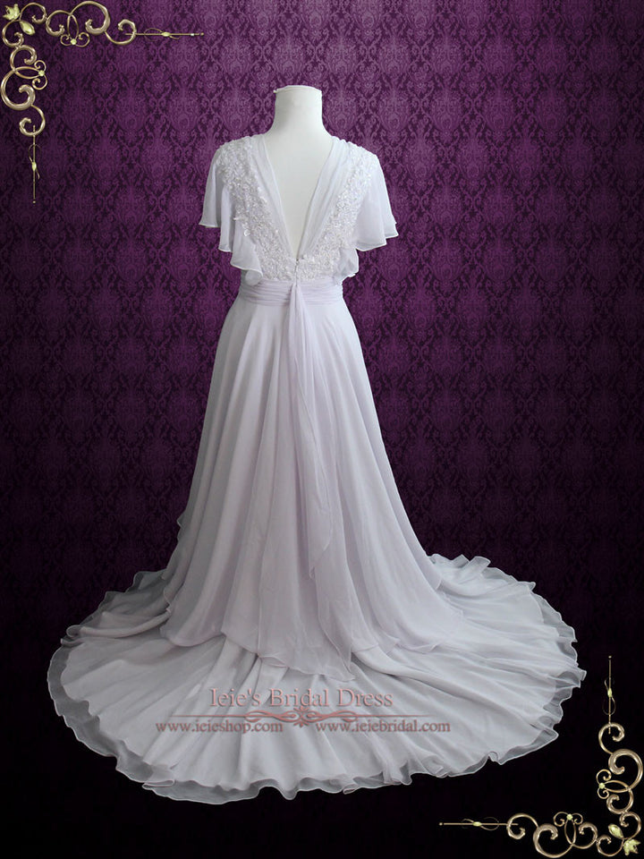 Whimsical Grecian Chiffon Wedding Dress with Butterfly Sleeves KATIE