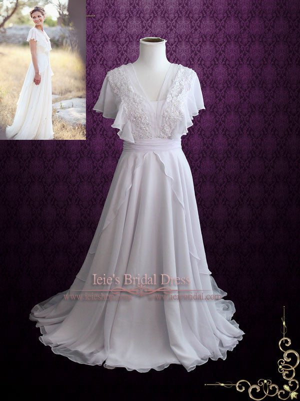 Whimsical Grecian Chiffon Wedding Dress with Butterfly Sleeves KATIE