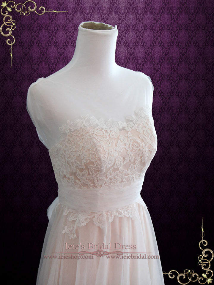 Blush Boho Beach Lace Wedding Dress with Illusion Neckline SARA