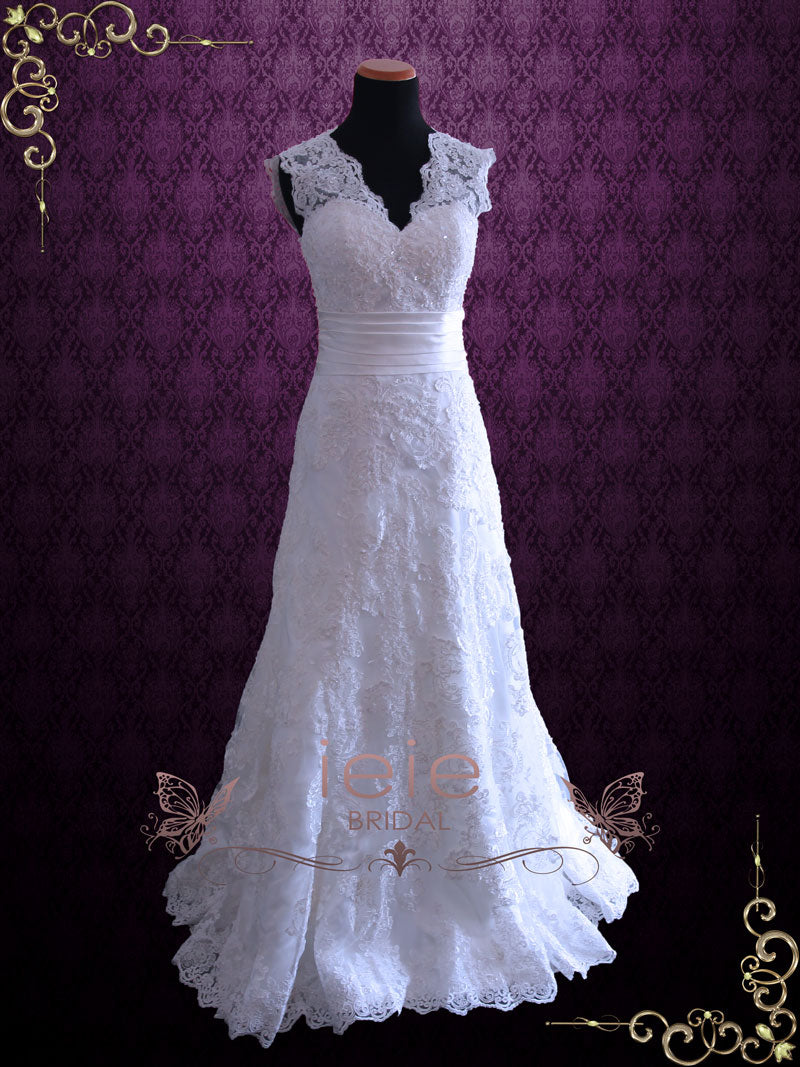 Vintage Style Lace Wedding Dress with V Neck RAYNIA