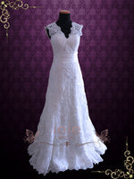 Vintage Style Lace Wedding Dress with V Neck RAYNIA