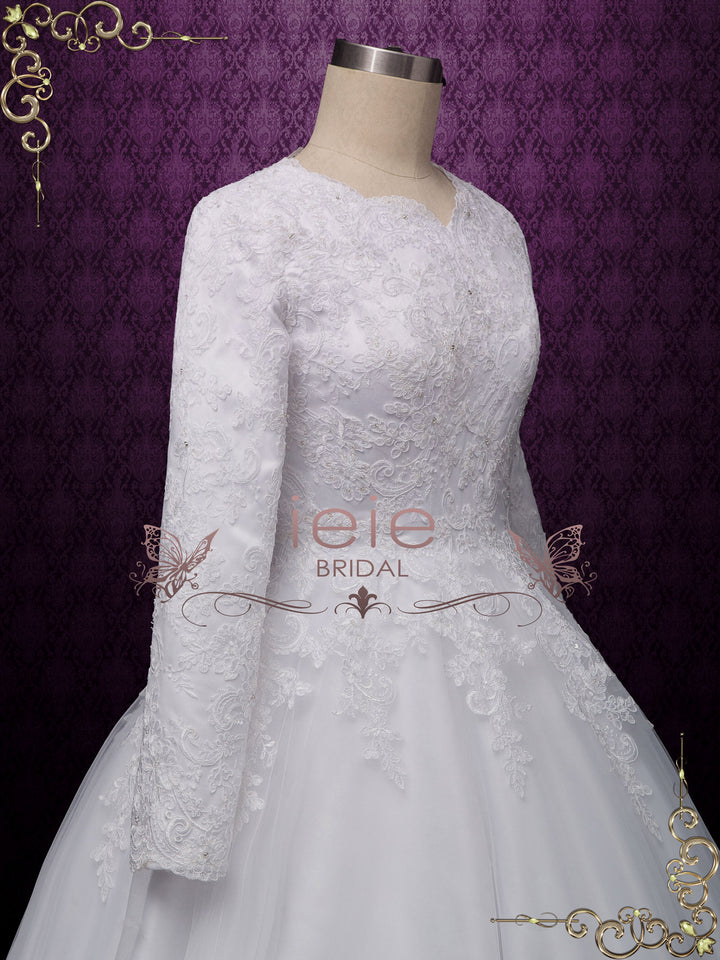 Modest Lace Ball Gown Wedding Dress EVELYN