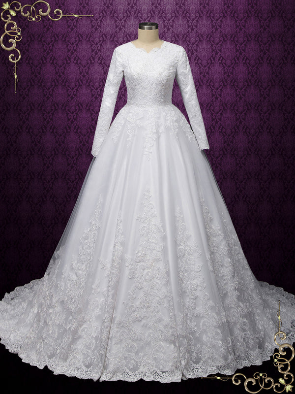 Modest Lace Ball Gown Wedding Dress EVELYN