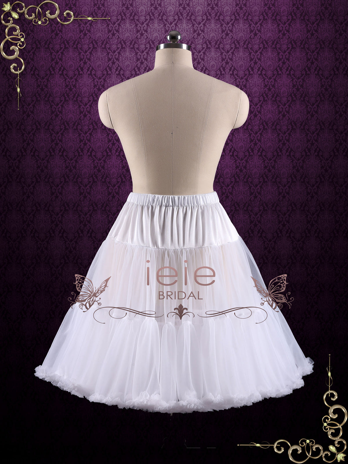 Knee Length Retro 1950s Ivory and White Short Tulle Petticoat PT1007