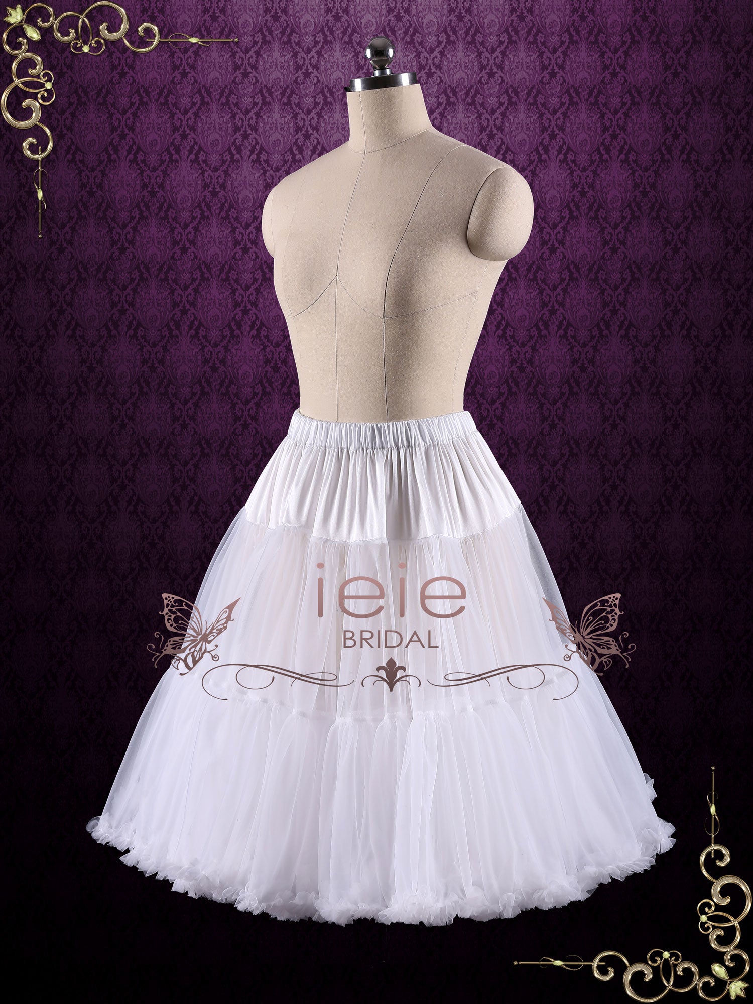 Knee Length Retro 1950s Ivory and White Short Tulle Petticoat PT1007