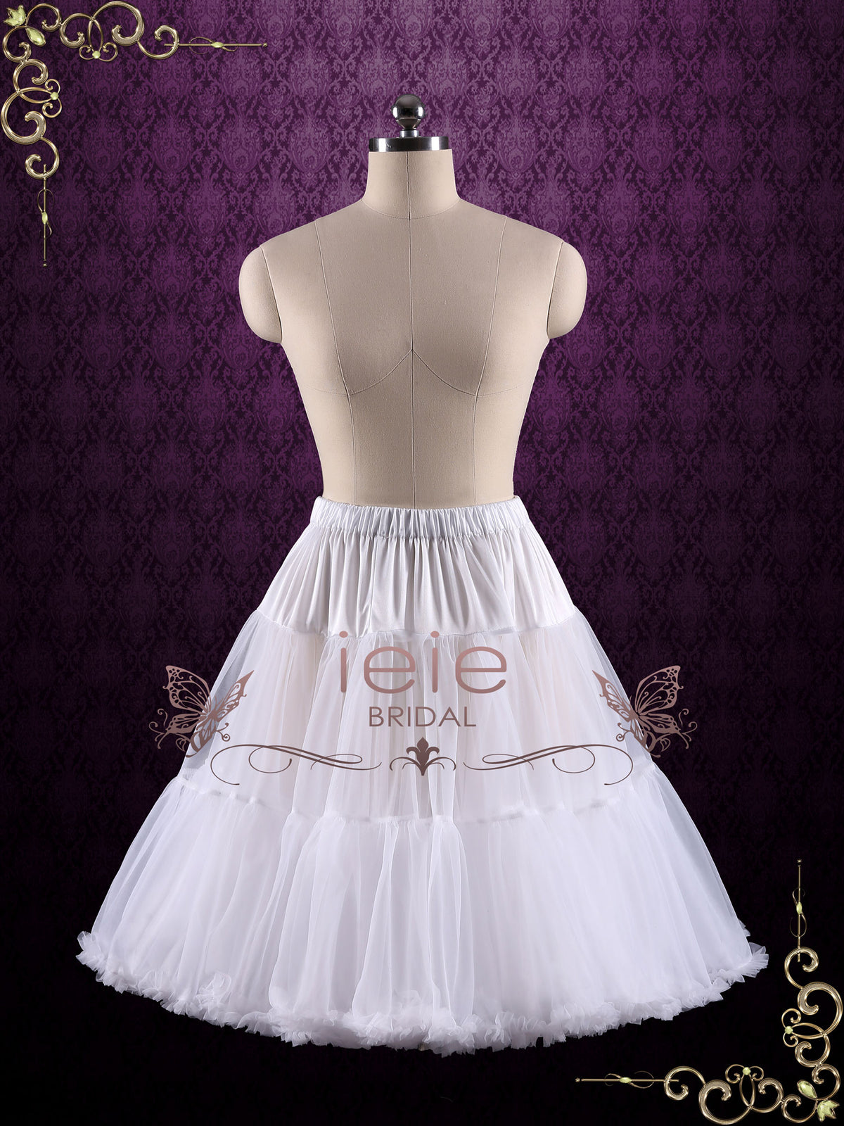 Knee Length Retro 1950s Ivory and White Short Tulle Petticoat PT1007