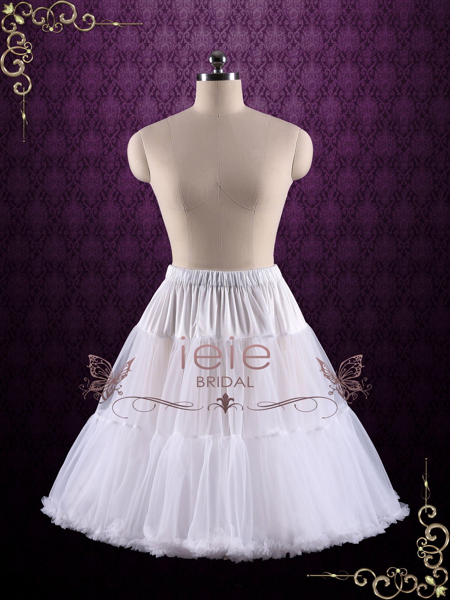 Knee Length Retro 1950s Ivory and White Short Tulle Petticoat PT1007