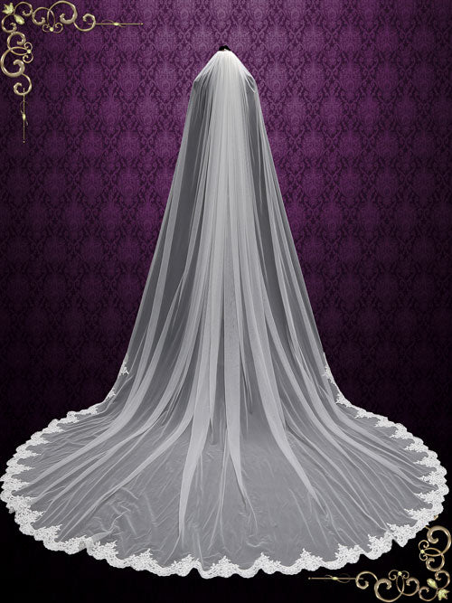 Extra Wide Cathedral Length Wedding Veil with Lace at the Hem VG2006W