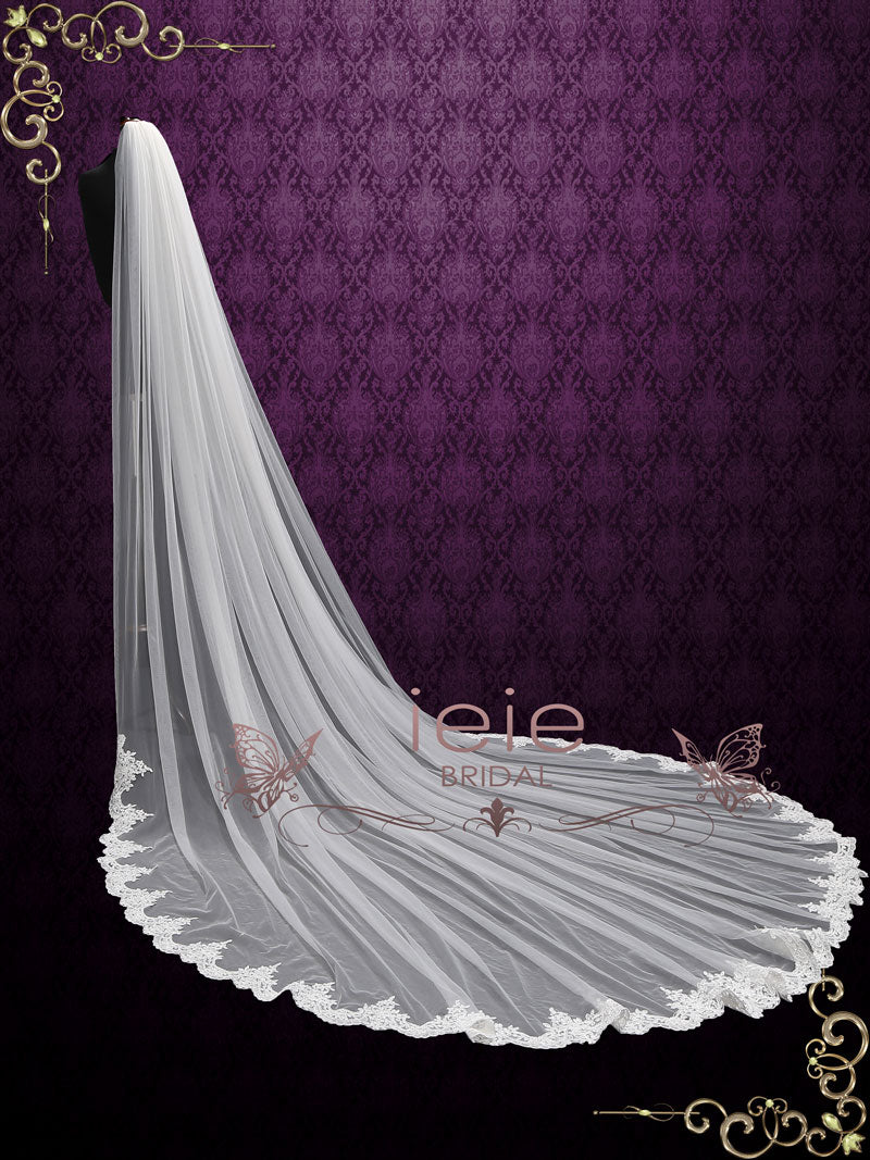 Extra Wide Cathedral Length Wedding Veil with Lace at the Hem VG2006W