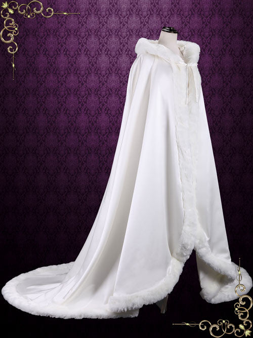 Winter Long Wedding Cloak with Fur Edges and Hood SG1003 White / 90 Inches Winter Long Wedding Cloak with Fur Edges and Hood SG1003 White / 90 Inches