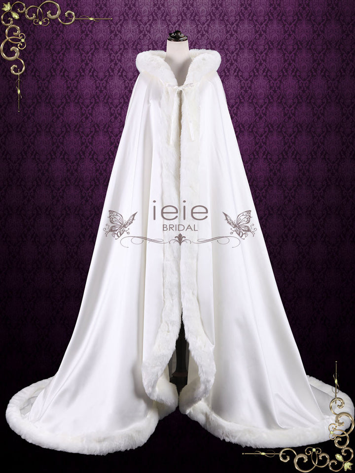 Winter Long Wedding Cloak with Fur Edges and Hood SG1003 White / 90 Inches Winter Long Wedding Cloak with Fur Edges and Hood SG1003 White / 90 Inches