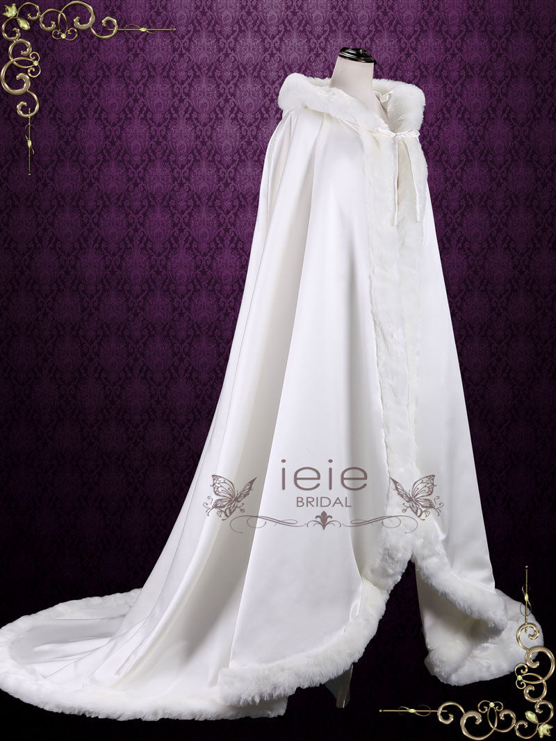 winter fur wedding dress Winter Long Wedding Cloak with Fur Edges and Hood SG1003 White / 90 inches